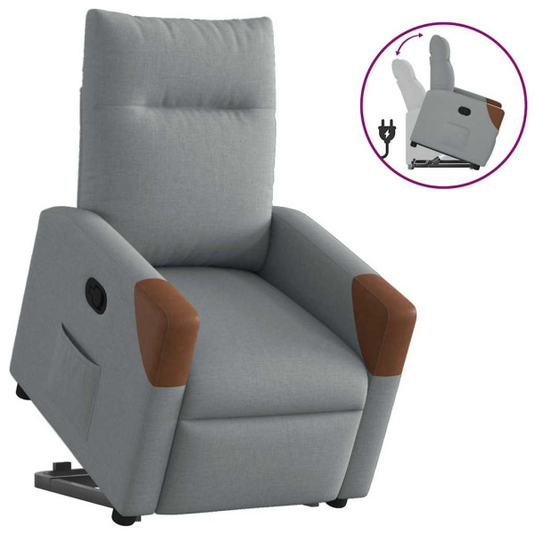Sillón reclinable elevable de tela gris claro D