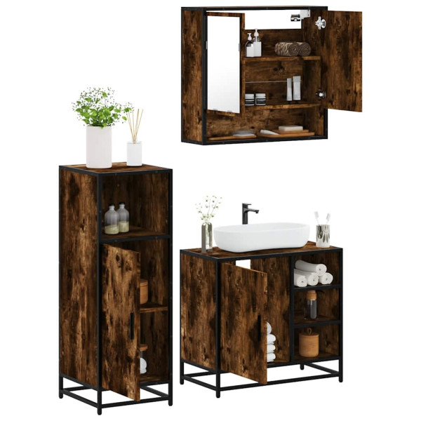 Set de muebles baño 3 pzas madera contrachapada roble ahumado D