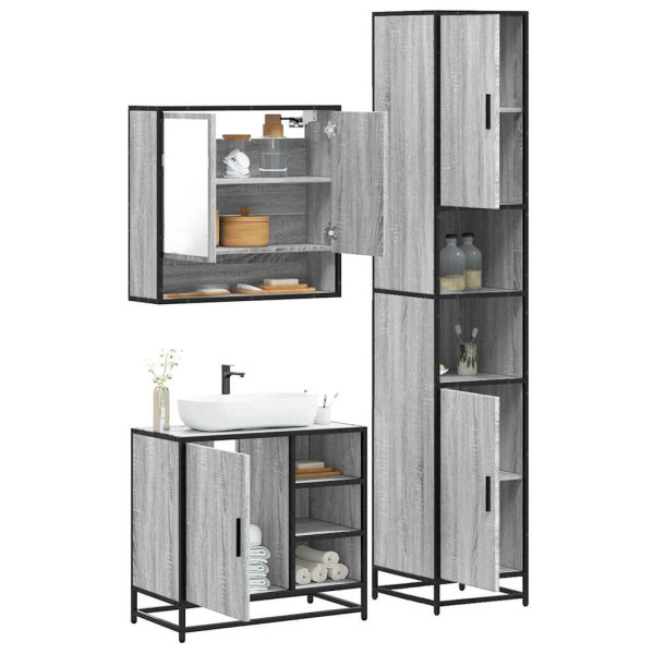 Set de muebles de baño 3 pzas madera contrachapada gris sonoma D