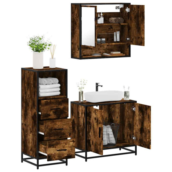 Set de muebles baño 3 pzas madera contrachapada roble ahumado D