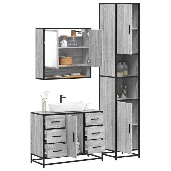 Set de muebles de baño 3 pzas madera contrachapada gris sonoma D
