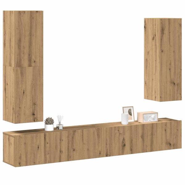Mueble para TV de pared madera contrachapada artesanal 4 piezas Mueble para TV de pared madera contrachapada artesanal 4 piezas D
