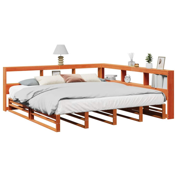Cama con estantería sin colchón madera maciza marrón 180x200cm Cama con estantería sin colchón madera maciza marrón 180x200cm D
