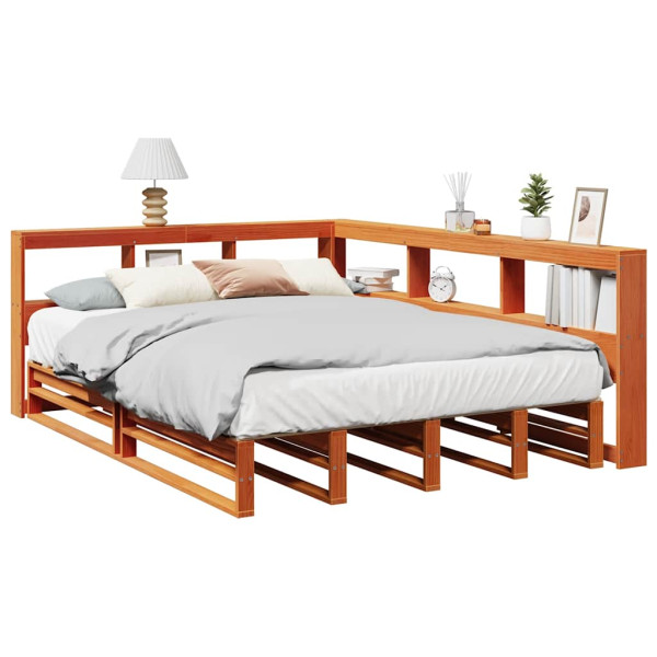 Cama con estantería sin colchón madera maciza marrón 160x200 cm Cama con estantería sin colchón madera maciza marrón 160x200 cm D