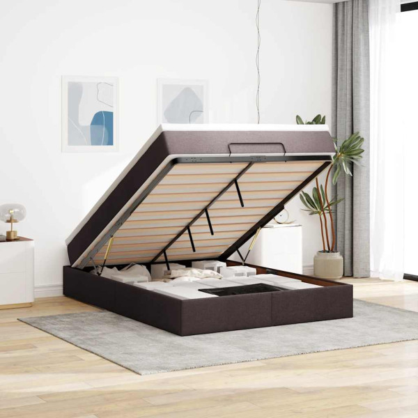 Estructura cama otomana colchón tela marrón oscuro 140x200cm Estructura cama otomana colchón tela marrón oscuro 140x200cm D