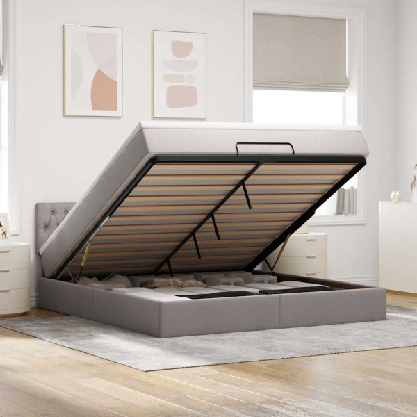 Estructura de cama otomana colchón tela gris pardo 160x200cm Estructura de cama otomana colchón tela gris pardo 160x200cm D