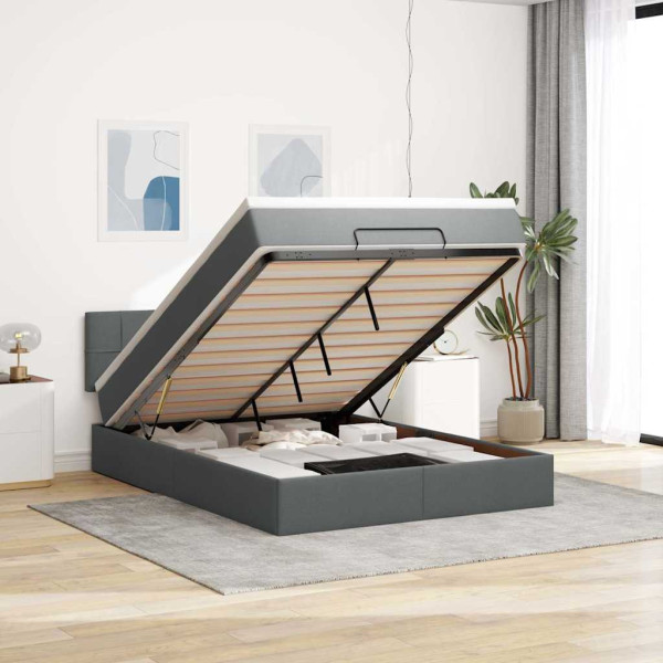 Estructura cama otomana colchón tela gris oscuro 140x200cm Estructura cama otomana colchón tela gris oscuro 140x200cm D