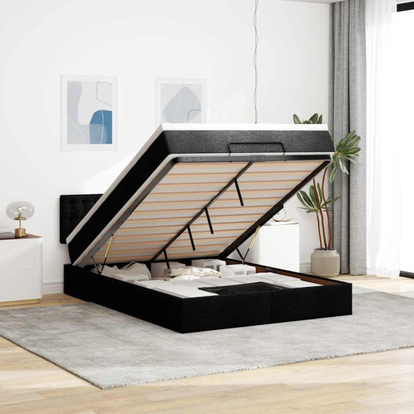 Estructura cama otomana colchón tela negro 140x200cm Estructura cama otomana colchón tela negro 140x200cm D