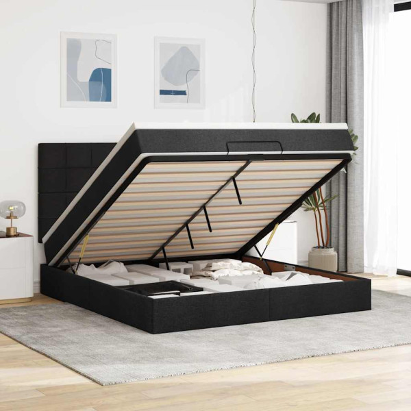 Estructura de cama otomana con colchón tela negra 160x200 cm Estructura de cama otomana con colchón tela negra 160x200 cm D