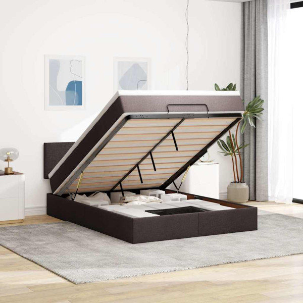 Estructura cama otomana colchón tela marrón oscuro 140x200cm Estructura cama otomana colchón tela marrón oscuro 140x200cm D