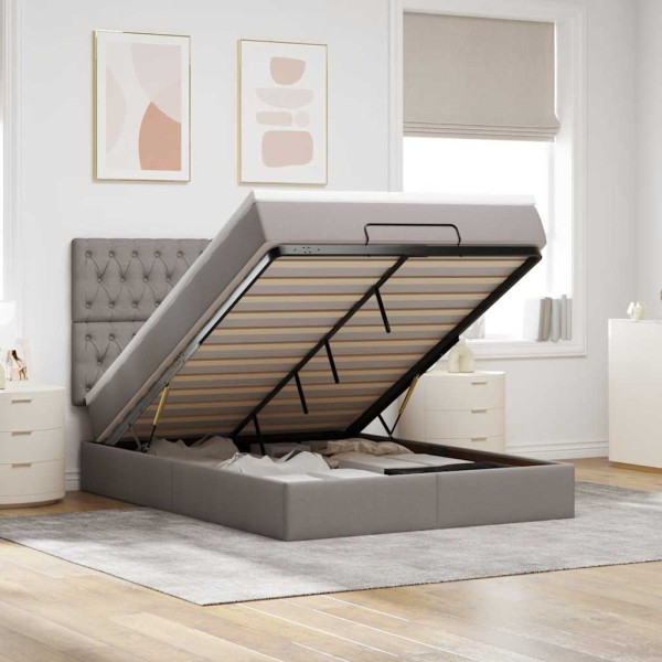 Estructura de cama otomana colchón tela gris pardo 140x200cm Estructura de cama otomana colchón tela gris pardo 140x200cm D