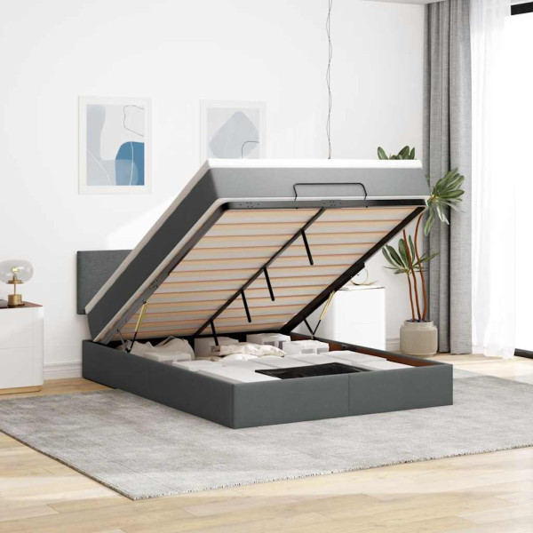 Estructura cama otomana colchón tela gris oscuro 140x200cm Estructura cama otomana colchón tela gris oscuro 140x200cm D