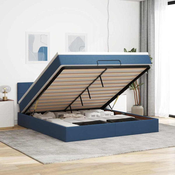 Estructura de cama otomana con colchón tela azul 160x200 cm Estructura de cama otomana con colchón tela azul 160x200 cm D