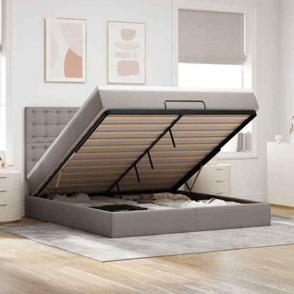 Estructura de cama otomana colchón tela gris pardo 160x200cm Estructura de cama otomana colchón tela gris pardo 160x200cm D