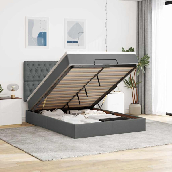 Estructura cama otomana colchón tela gris oscuro 140x200cm Estructura cama otomana colchón tela gris oscuro 140x200cm D