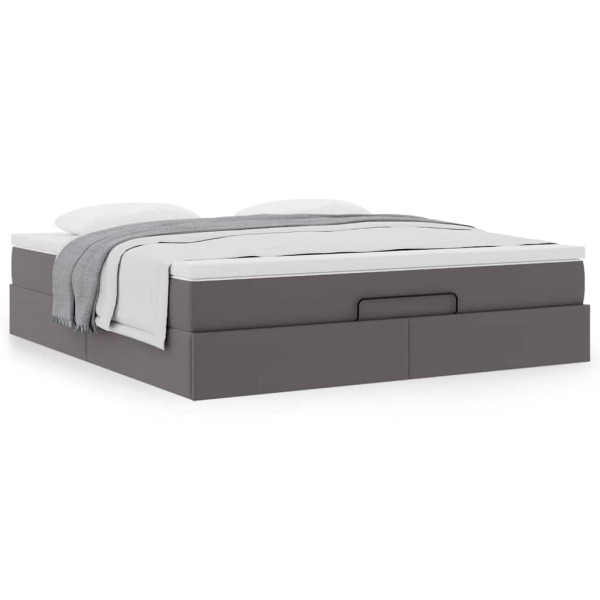 Estructura cama otomana colchón cuero sintético gris 160x200cm Estructura cama otomana colchón cuero sintético gris 160x200cm D
