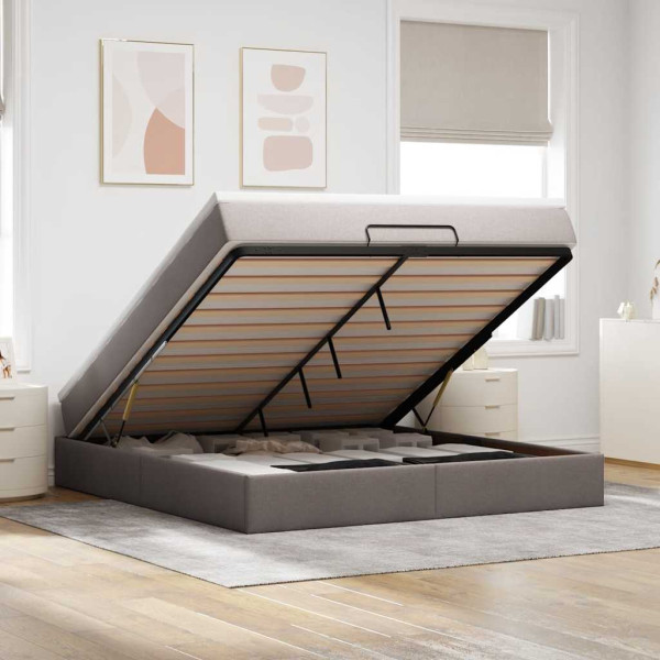Estructura de cama otomana colchón tela gris pardo 160x200cm Estructura de cama otomana colchón tela gris pardo 160x200cm D