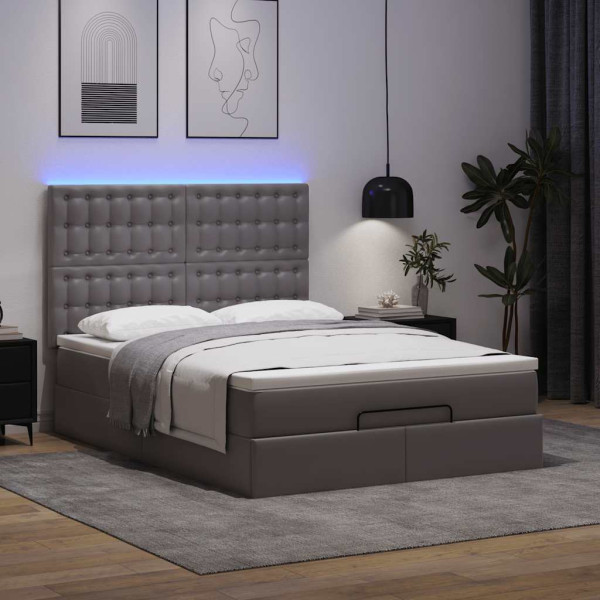 Estructura cama otomana colchón cuero sintético gris 140x200cm Estructura cama otomana colchón cuero sintético gris 140x200cm D