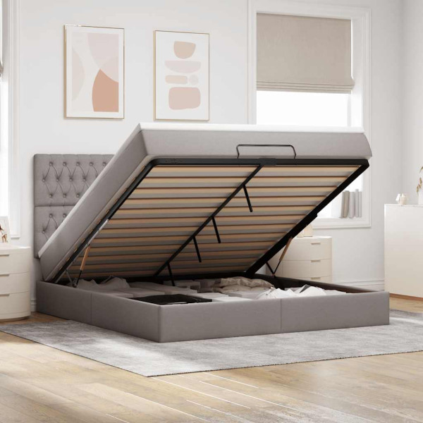 Estructura de cama otomana colchón tela gris pardo 160x200cm Estructura de cama otomana colchón tela gris pardo 160x200cm D