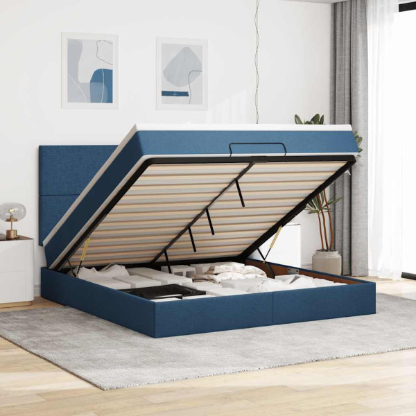 Estructura de cama otomana con colchón tela azul 160x200 cm D
