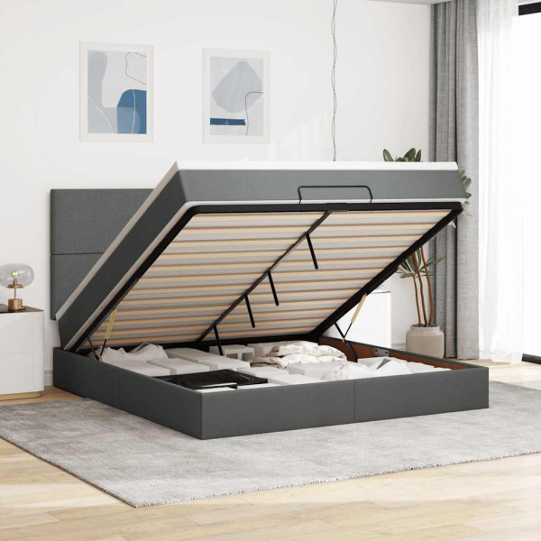 Estructura cama otomana colchón tela gris oscuro 160x200 cm Estructura cama otomana colchón tela gris oscuro 160x200 cm D