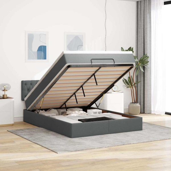 Estructura cama otomana colchón tela gris oscuro 140x200cm Estructura cama otomana colchón tela gris oscuro 140x200cm D