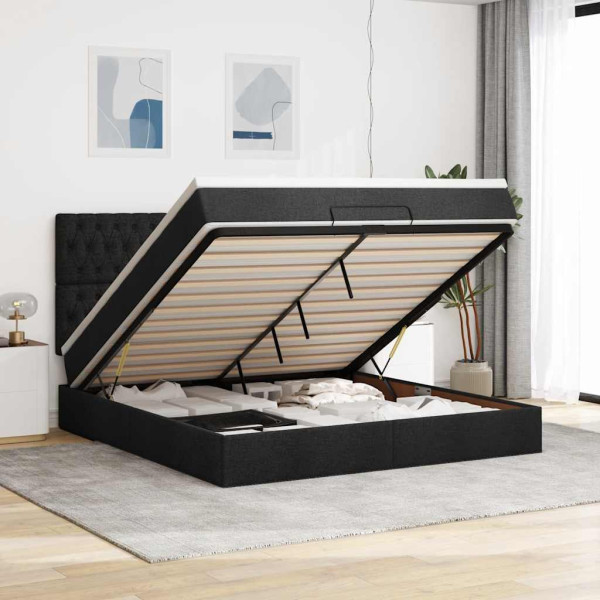 Estructura de cama otomana con colchón tela negra 160x200 cm Estructura de cama otomana con colchón tela negra 160x200 cm D