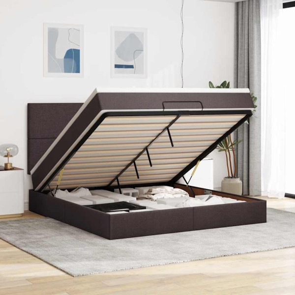 Estructura cama otomana colchón tela marrón oscuro 160x200 cm Estructura cama otomana colchón tela marrón oscuro 160x200 cm D