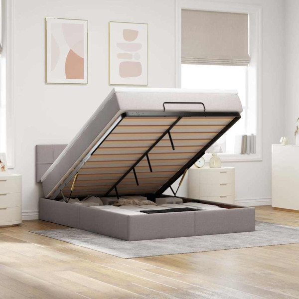 Estructura de cama otomana colchón tela gris pardo 140x200cm Estructura de cama otomana colchón tela gris pardo 140x200cm D