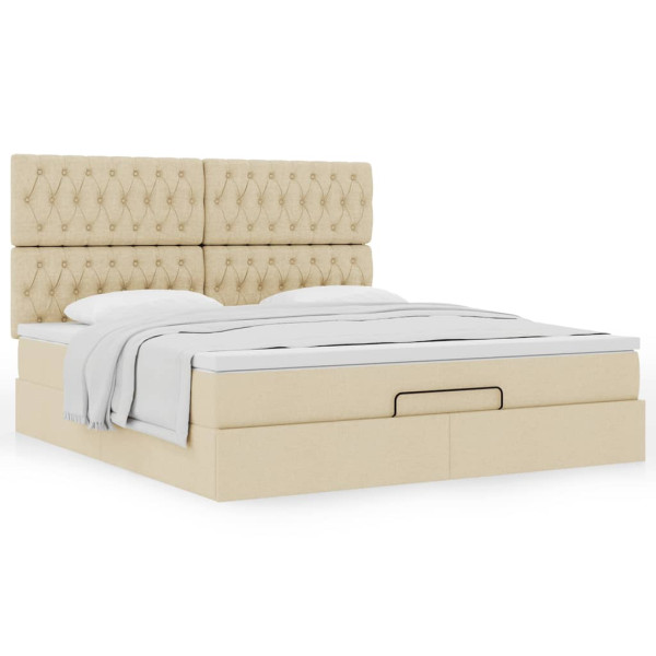 Estructura de cama otomana con colchón tela crema 160x200cm Estructura de cama otomana con colchón tela crema 160x200cm D