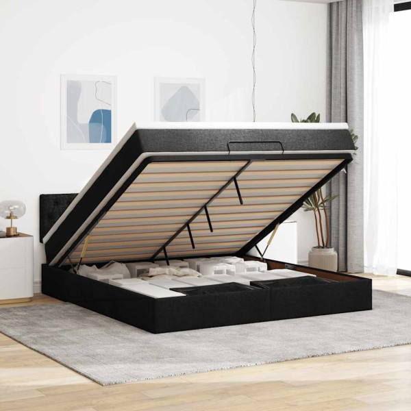 Estructura de cama otomana con colchón tela negra 160x200 cm Estructura de cama otomana con colchón tela negra 160x200 cm D