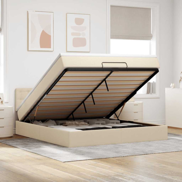 Estructura de cama otomana con colchón tela crema 180x200cm Estructura de cama otomana con colchón tela crema 180x200cm D