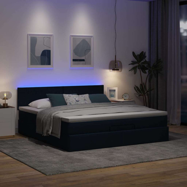 Estructura de cama otomana con colchón tela azul 180x200cm Estructura de cama otomana con colchón tela azul 180x200cm D