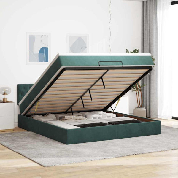 Estructura de cama otomana con colchón verde oscuro 180x200 cm Estructura de cama otomana con colchón verde oscuro 180x200 cm D