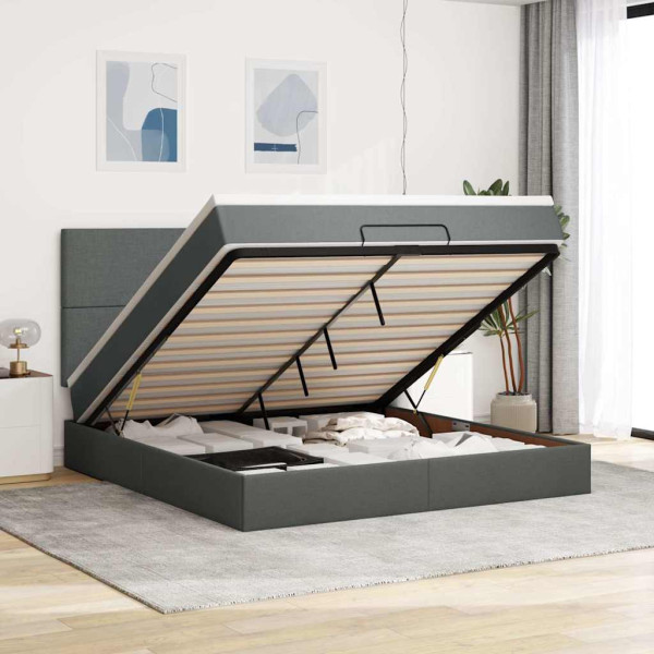 Estructura cama otomana colchón tela gris oscuro 180x200cm Estructura cama otomana colchón tela gris oscuro 180x200cm D