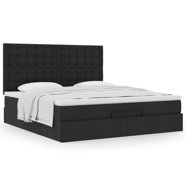 Estructura de cama otomana con colchón tela negra 180x200cm Estructura de cama otomana con colchón tela negra 180x200cm D