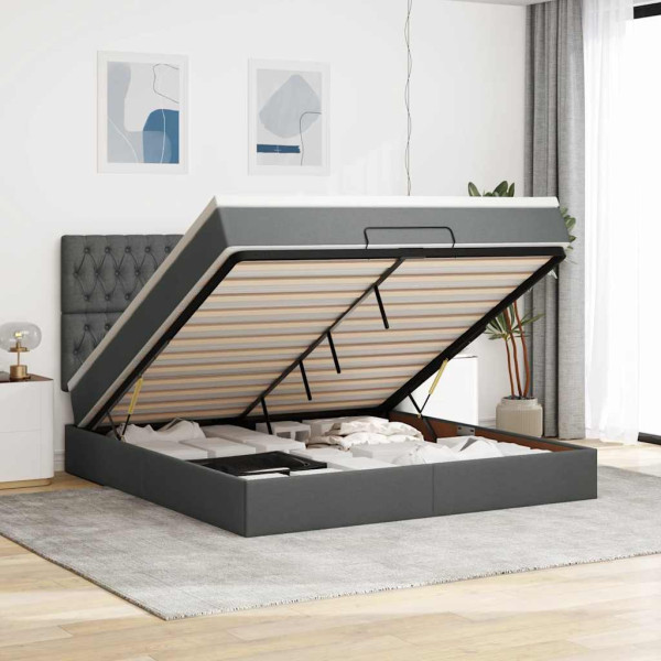Estructura cama otomana colchón tela gris oscuro 180x200cm Estructura cama otomana colchón tela gris oscuro 180x200cm D