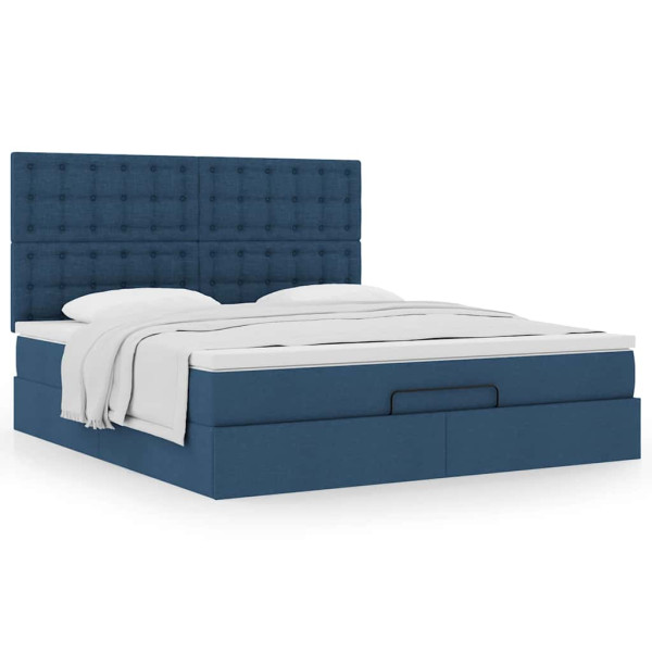 Estructura de cama otomana con colchón tela azul 180x200cm Estructura de cama otomana con colchón tela azul 180x200cm D