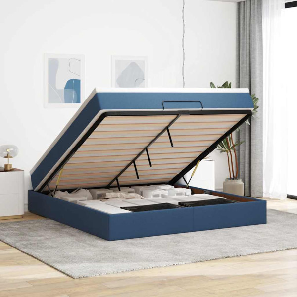 Estructura de cama otomana con colchón tela azul 180x200cm Estructura de cama otomana con colchón tela azul 180x200cm D