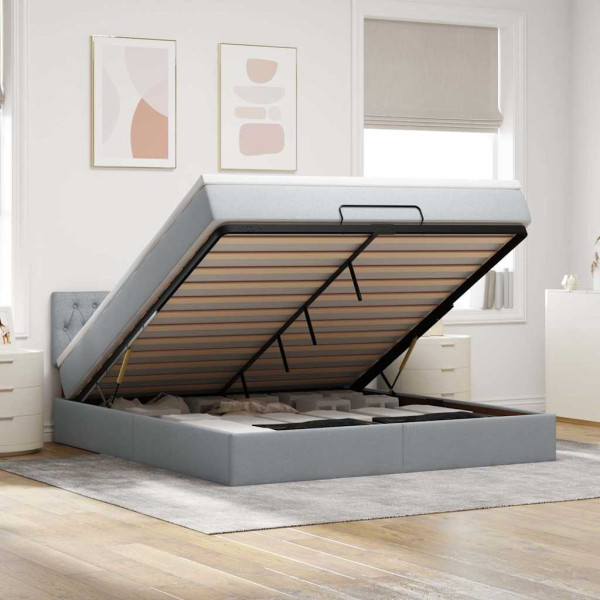 Estructura de cama otomana colchón tela gris claro 180x200cm Estructura de cama otomana colchón tela gris claro 180x200cm D