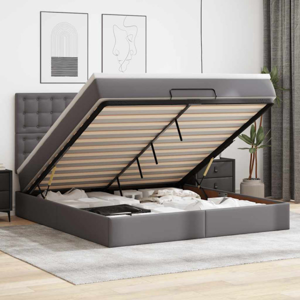 Estructura cama otomana colchón cuero sintético gris 180x200cm Estructura cama otomana colchón cuero sintético gris 180x200cm D