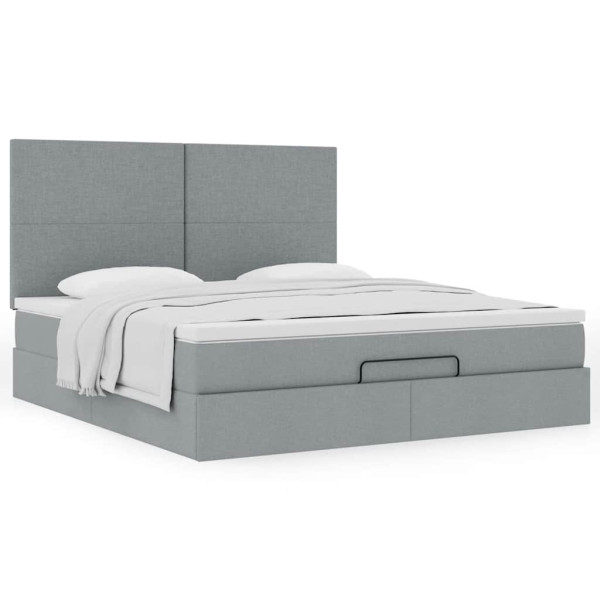 Estructura de cama otomana colchón tela gris claro 180x200cm Estructura de cama otomana colchón tela gris claro 180x200cm D