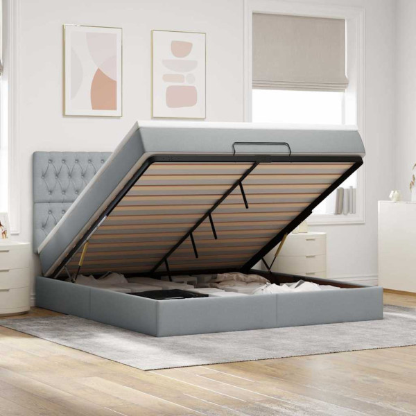 Estructura de cama otomana colchón tela gris claro 180x200cm Estructura de cama otomana colchón tela gris claro 180x200cm D