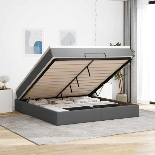 Estructura cama otomana colchón tela gris oscuro 180x200cm Estructura cama otomana colchón tela gris oscuro 180x200cm D