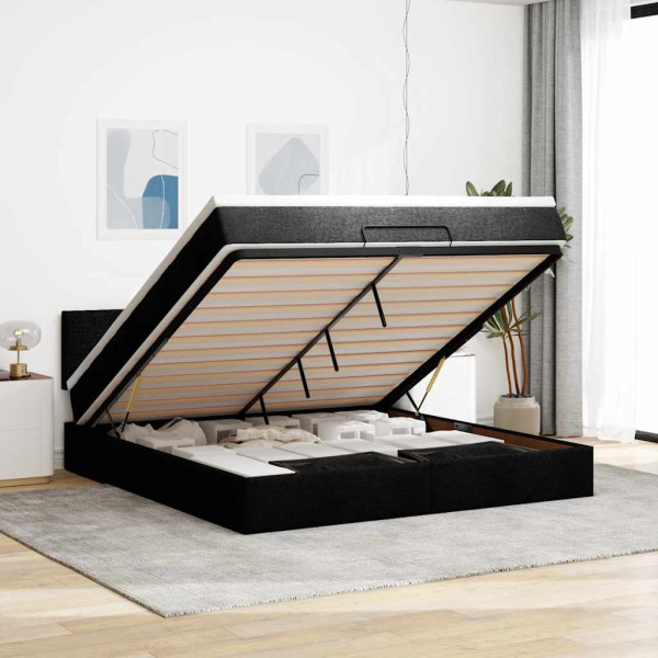 Estructura de cama otomana con colchón tela negra 180x200cm Estructura de cama otomana con colchón tela negra 180x200cm D
