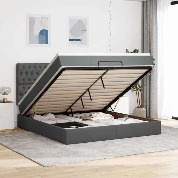 Estructura cama otomana colchón tela gris oscuro 180x200cm Estructura cama otomana colchón tela gris oscuro 180x200cm D