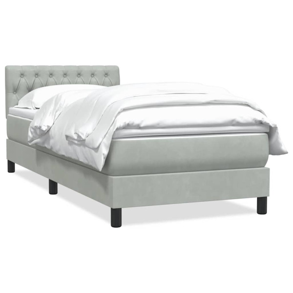 Cama box spring con colchón terciopelo gris claro 90x220 cm Cama box spring con colchón terciopelo gris claro 90x220 cm D
