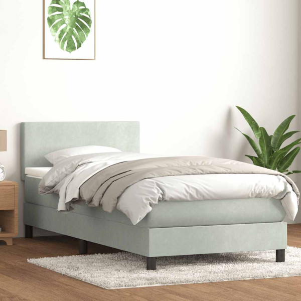 Cama box spring con colchón terciopelo gris claro 80x220 cm Cama box spring con colchón terciopelo gris claro 80x220 cm D