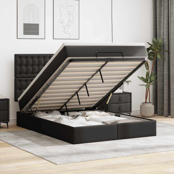 Estructura cama otomana colchón cuero sintético negro 140x190cm Estructura cama otomana colchón cuero sintético negro 140x190cm D