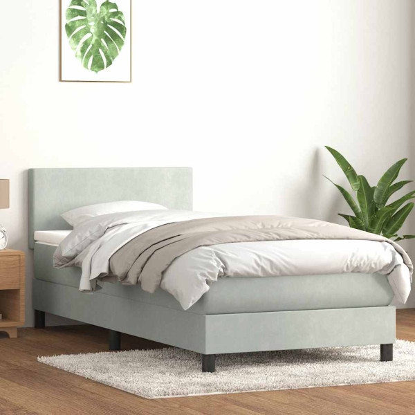 Cama box spring con colchón terciopelo gris claro 80x210 cm Cama box spring con colchón terciopelo gris claro 80x210 cm D